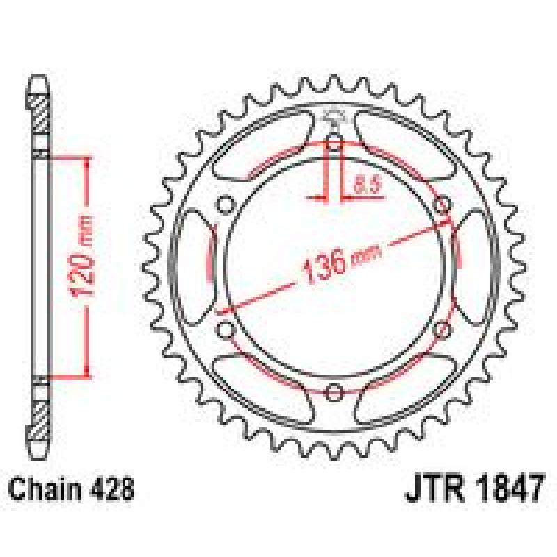 Купить Звездочка задняя JT Sprockets (шаг 428 ) JT JTR1847
